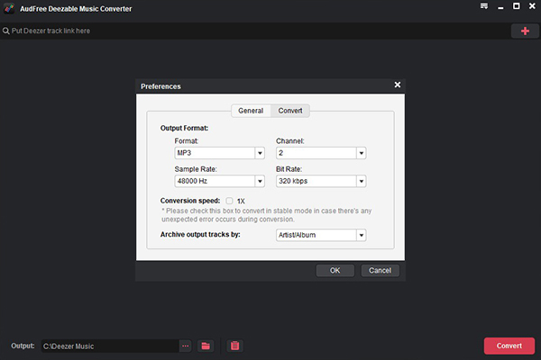 choose output format for deezer flac download