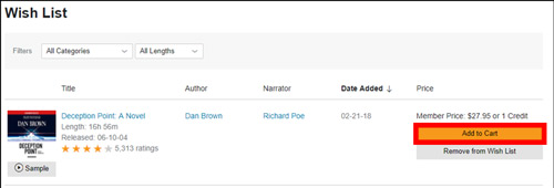 add audible book to cart for purchase