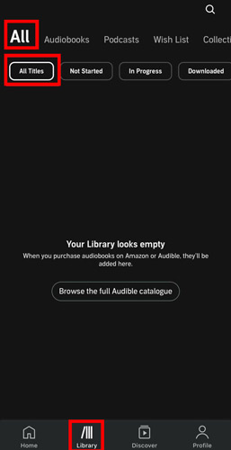 show all titles on audible mobile