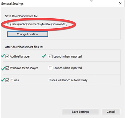 where are audible books stored windows by audible download manager
