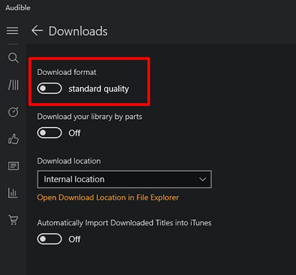 change audible download quality on windows