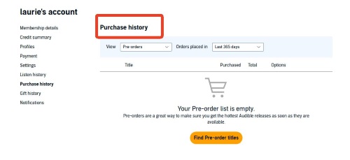 audible purchase history