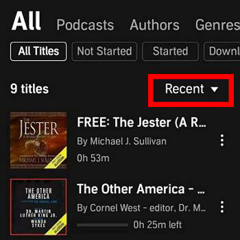 sort as recent to fix audible books not showing up in library