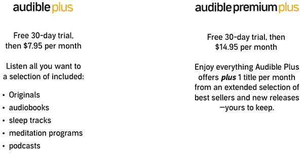 audible plus vs premium plus pricing