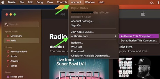 authorize mac for apple music
