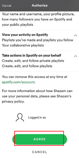 authorize shazam to spotify