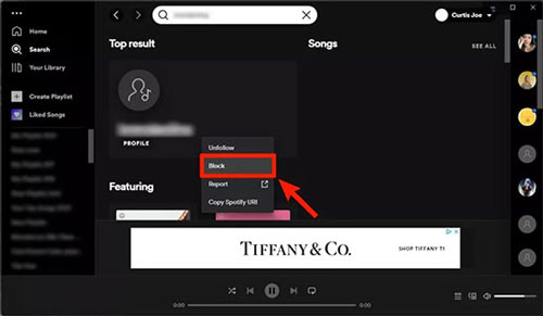 block people on spotify via their profile