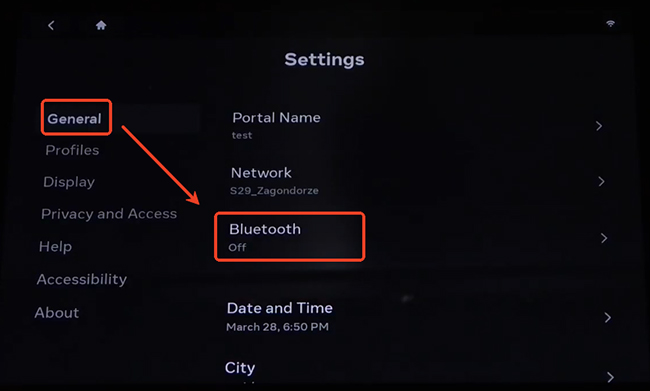 open bluetooth on facebook portal