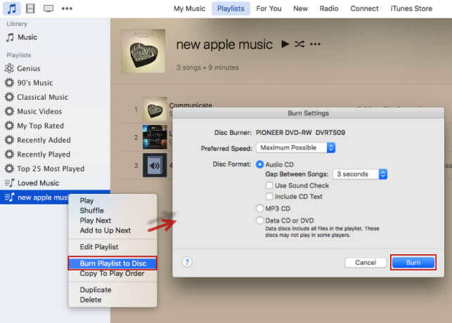 burn apple music playlist to cd on itunes