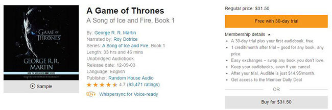 buy a game of thrones audiobook