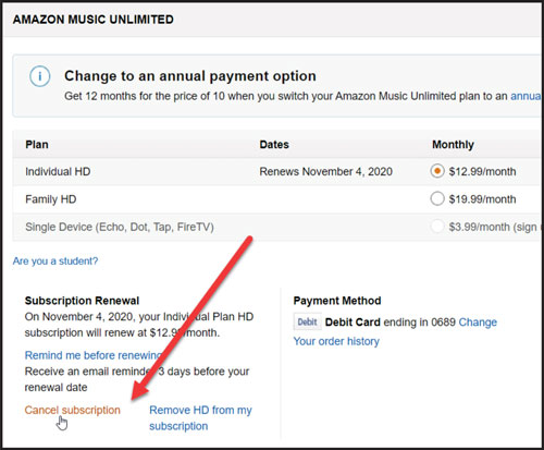 cancel amazon music free trial