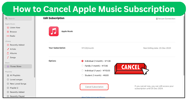 cancel apple music subscription