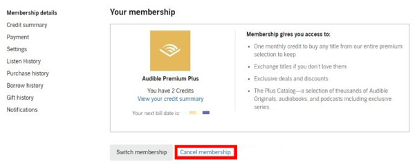 how to cancel audible membership on web
