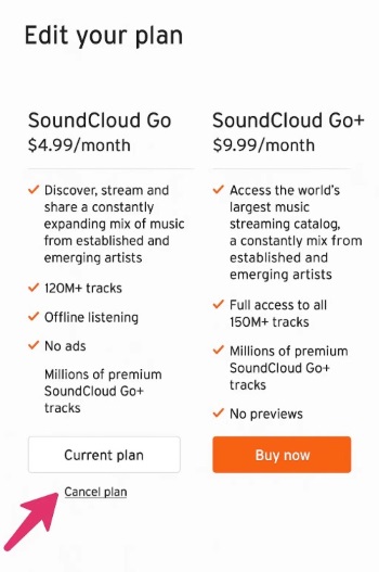 cancel plan souncloud