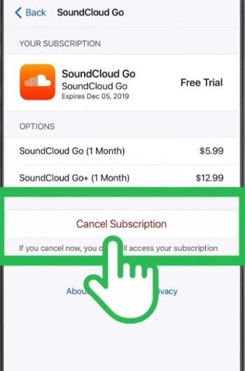 cancel soundcloud subscription on ios