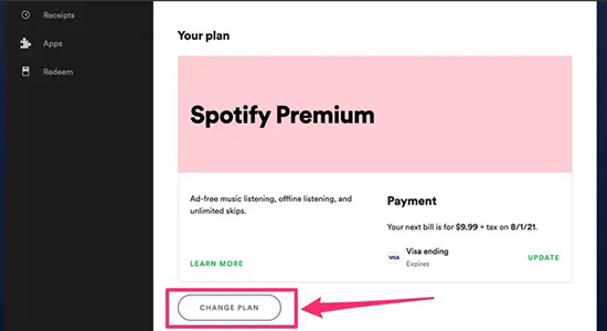 change plan on spotify web player
