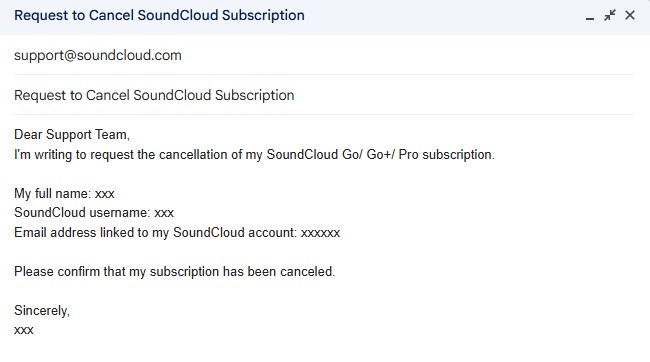 cancel subscription by emial soundcloud