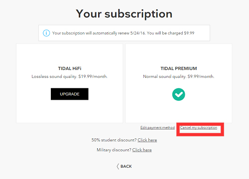 end tidal subscription on desktop via tidal website