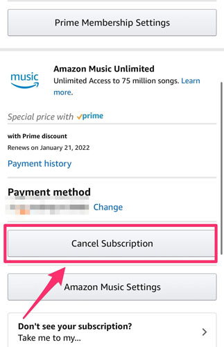 cancel amazon music unlimited subscription on amazon music app