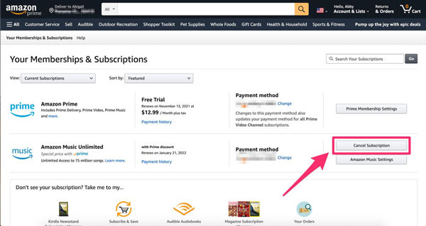 cancel amazon music unlimited subscription on amazon shopping app