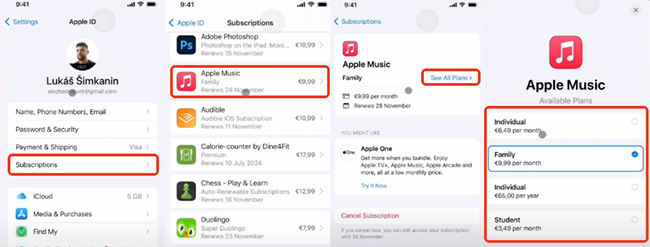 change apple music plan on iphone