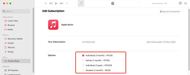 change apple music plan on mac