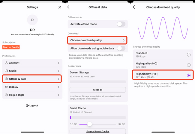change deezer audio quality to hifi iphone