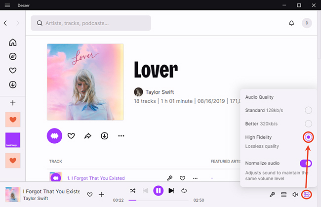 change deezer audio quality to hifi on pc