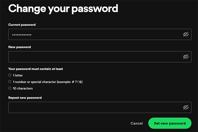 change spotify password