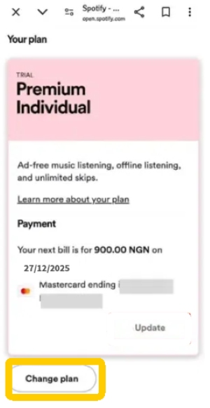 change plan button on spotify 