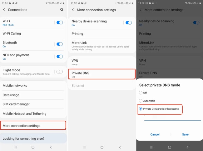 change private dns on android