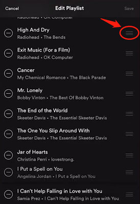 change order of songs in spotify playlist on mobile