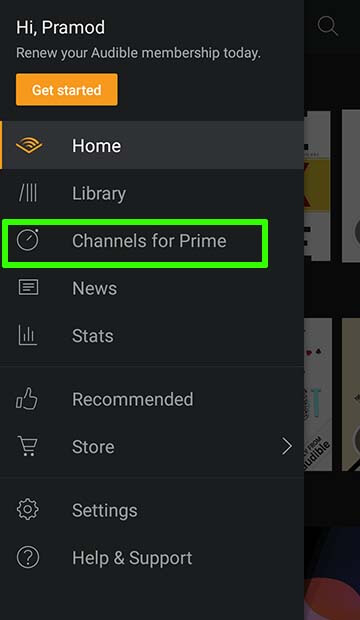 channels for prime on audible app