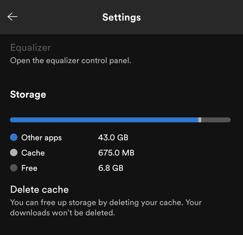 check spotify storage and clear cache