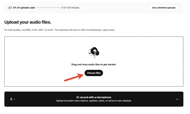 choose files for soundcloud uploading pc