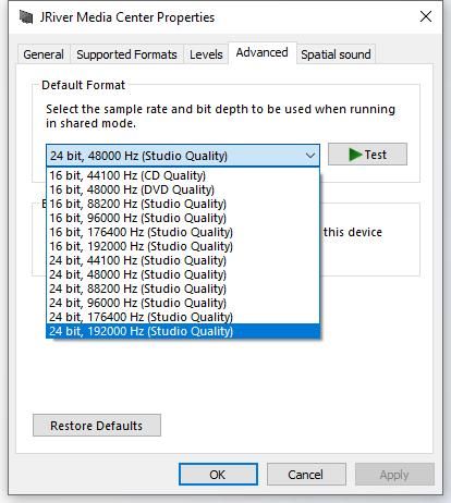 choose highest quality for jriver on windows