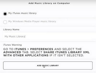 select music library from iTunes or wmp on soundtouch app