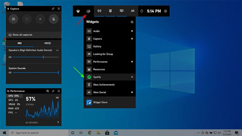 select spotify widget on xbox game bar