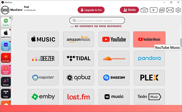 select youtube music as source in musconv