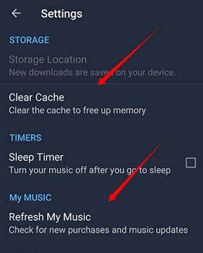 clear cache for amazon music offline mode not working