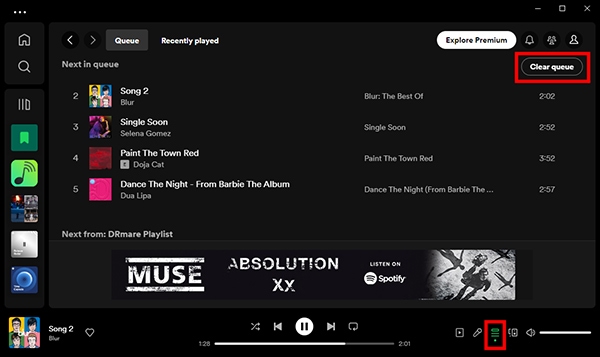 clear queue on spotify desktop