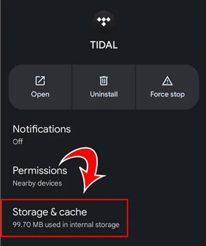 clear tidal app cache on android