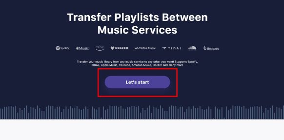 click let's start on TuneMyMusic