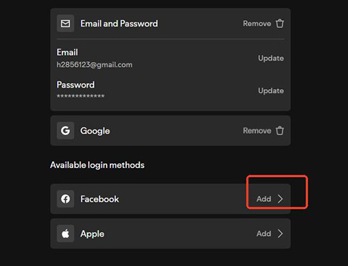 click on add next to available login method