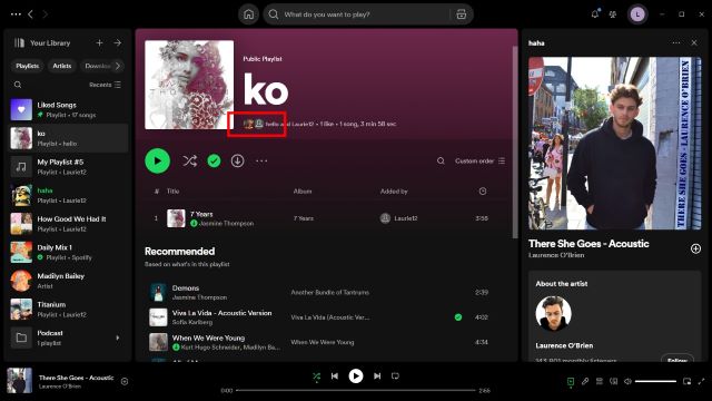 Click on the avatar under playlist name