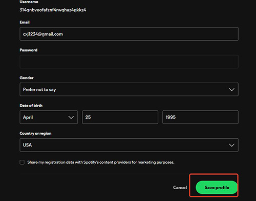 click save profile