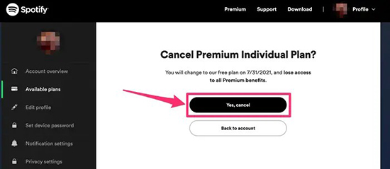 confirm cancel spotify premium