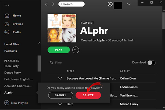 confirm delete spotify playlist desktop