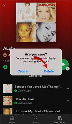 confirm delete spotify playlist mobile