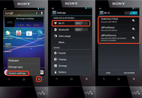 connect sony walkman to wifi